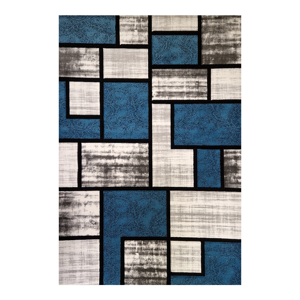 Romantic Geometry Rug, Blue, Cream and Black