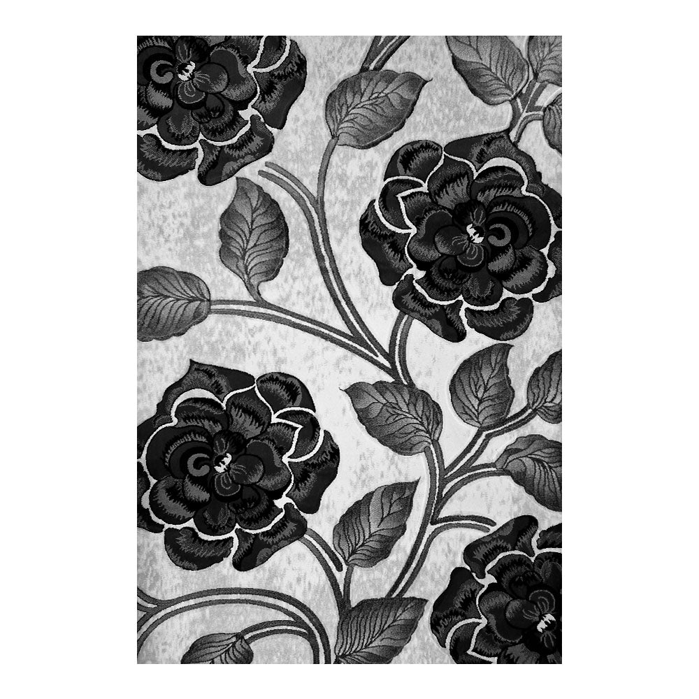 Romantic Floral Rug, Grey and Black