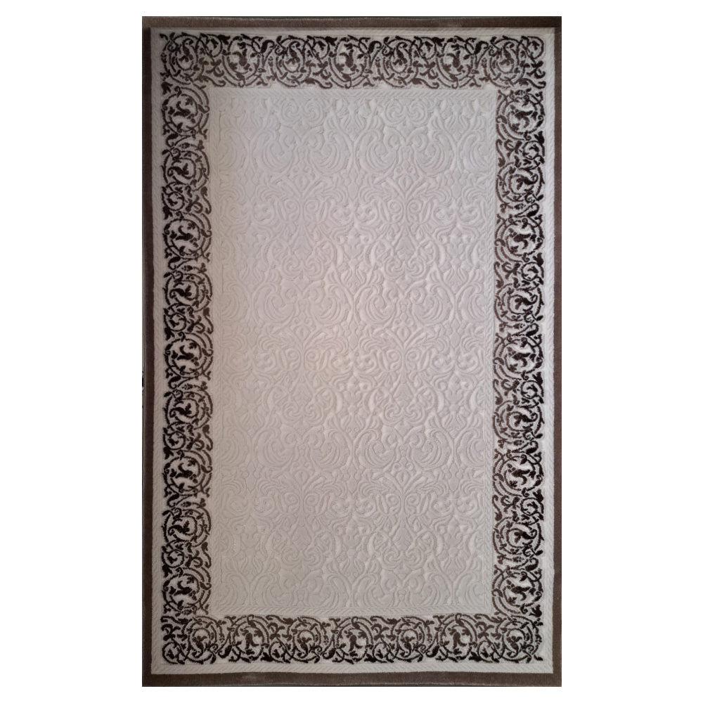 Mira 3D Elegant White Pearl Rug with Beige Border