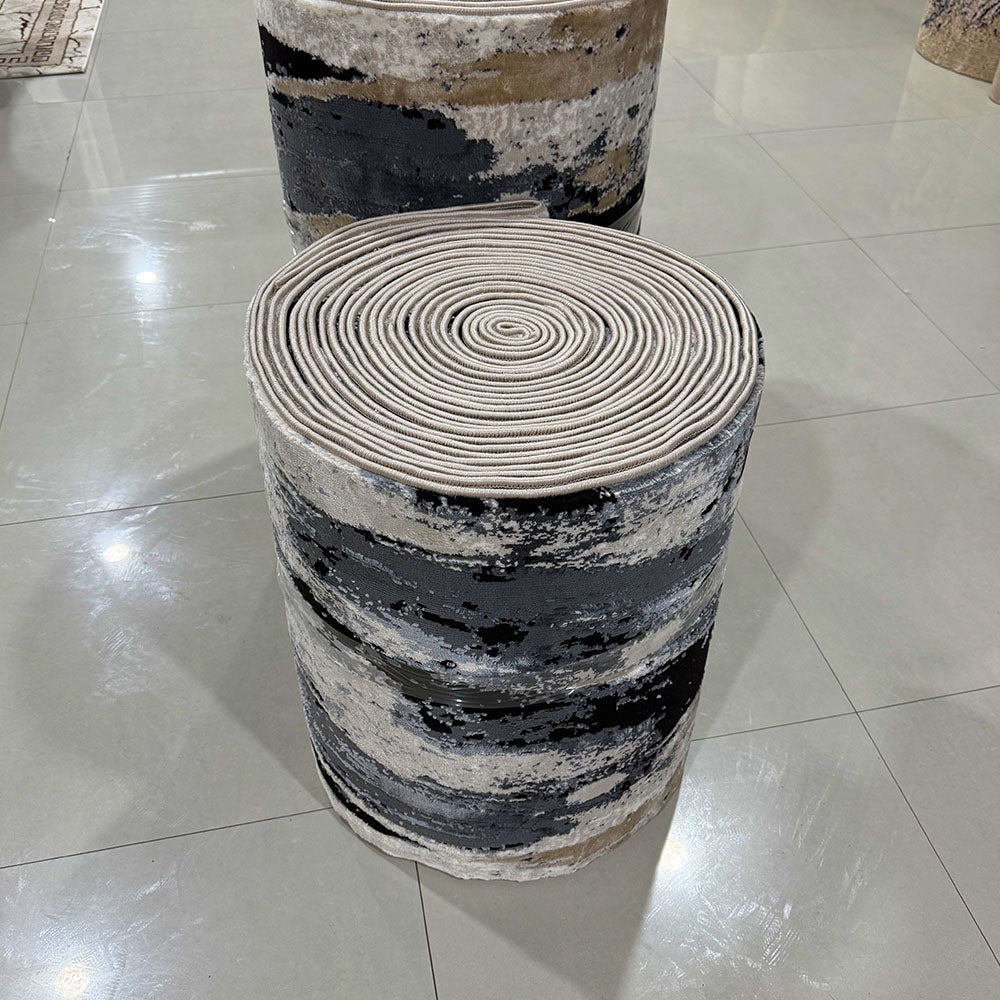 Yaman Grey Cream Black Runner Rug