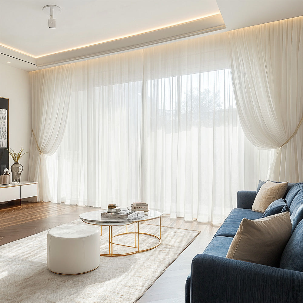 Beige Drievoudig Voile Gordijn