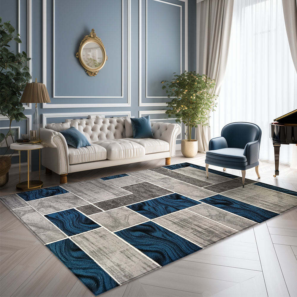 Romantic Geometry Rug, Blue and Cream