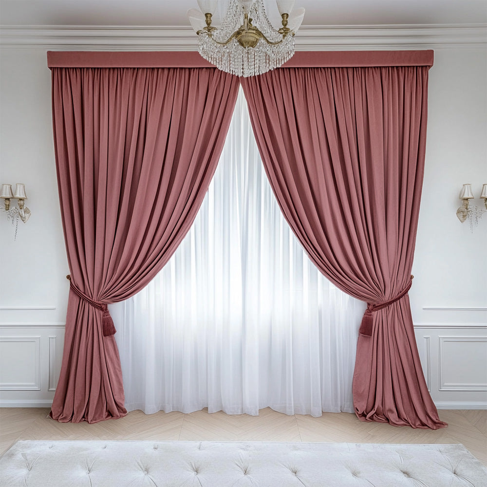 Salmon Velvet Curtain, 70% Opacity