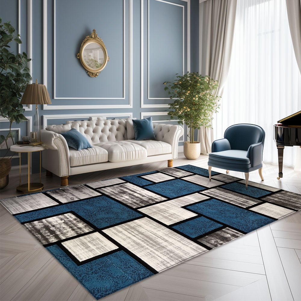 Romantic Geometry Rug, Blue, Cream and Black