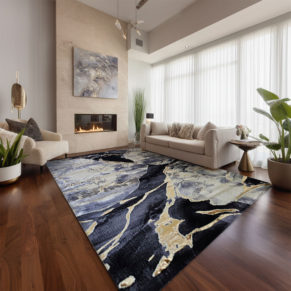 Marble Grey Cream Black Rug 0857A