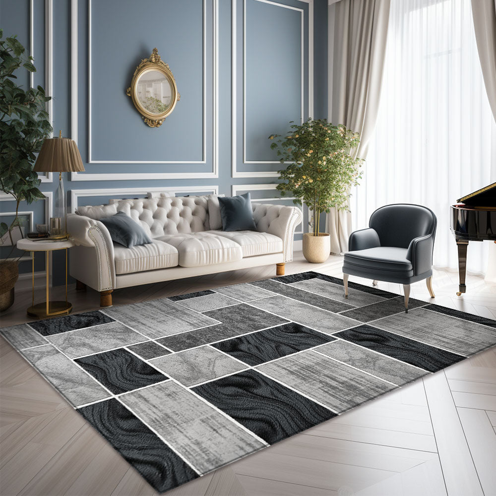 Romantic Geometry Rug, Grey, Black and White