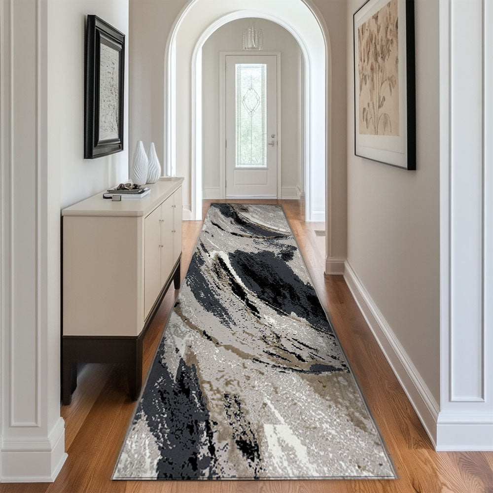 Yaman 55 Grey Cream Runner Rug