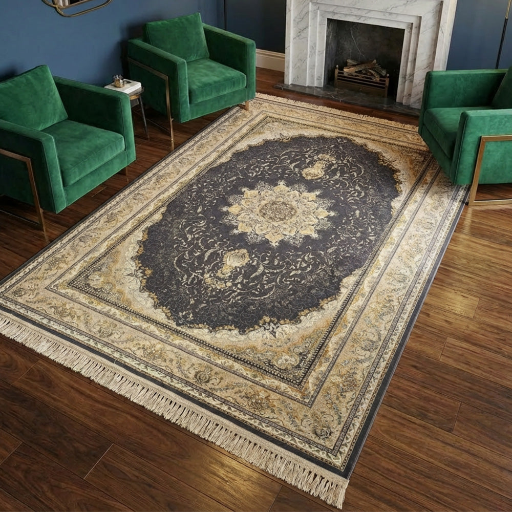 Persian Elegance Iran Beige Black Rug 1205