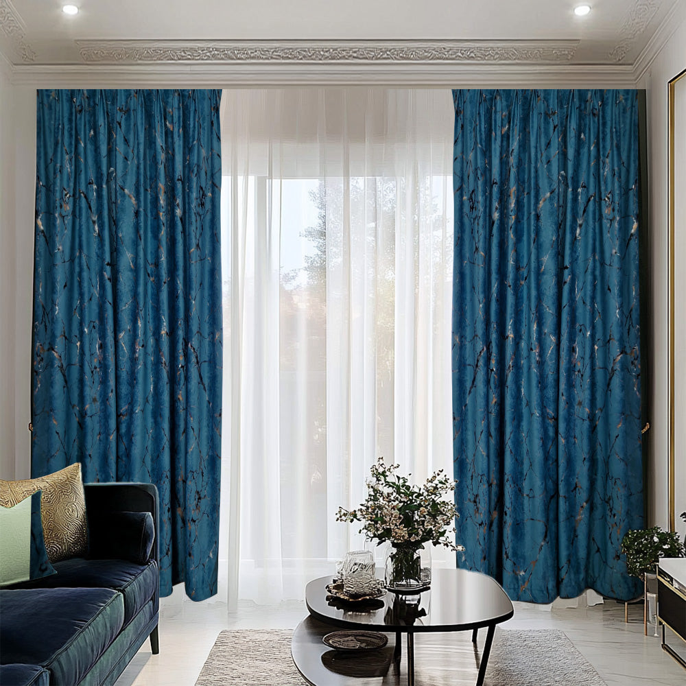Velvet Curtain Emerald Luxury Blue Inserts