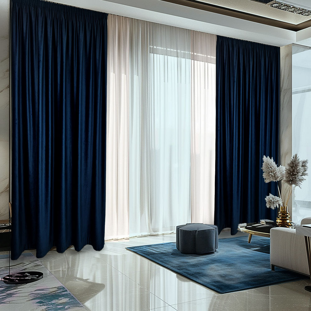 Navy Blue Velvet Curtain, 70% Opacity