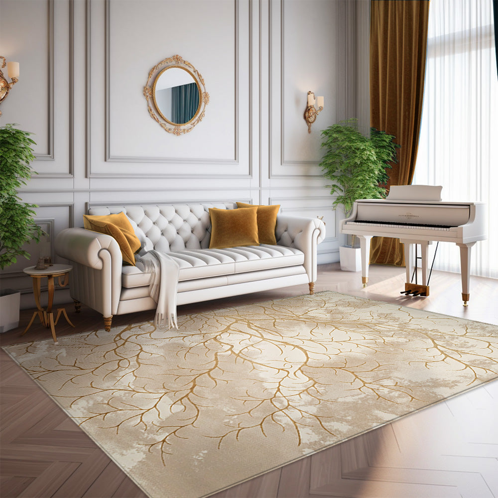 Elif Silky Soft Pearly Cream Gold Rug