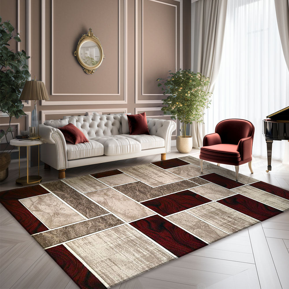 Romantic Geometry Rug, Brown, Rust and White