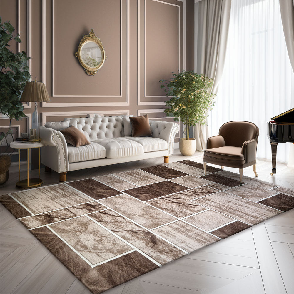 Romantic Geometry Rug, Brown, Cream and White