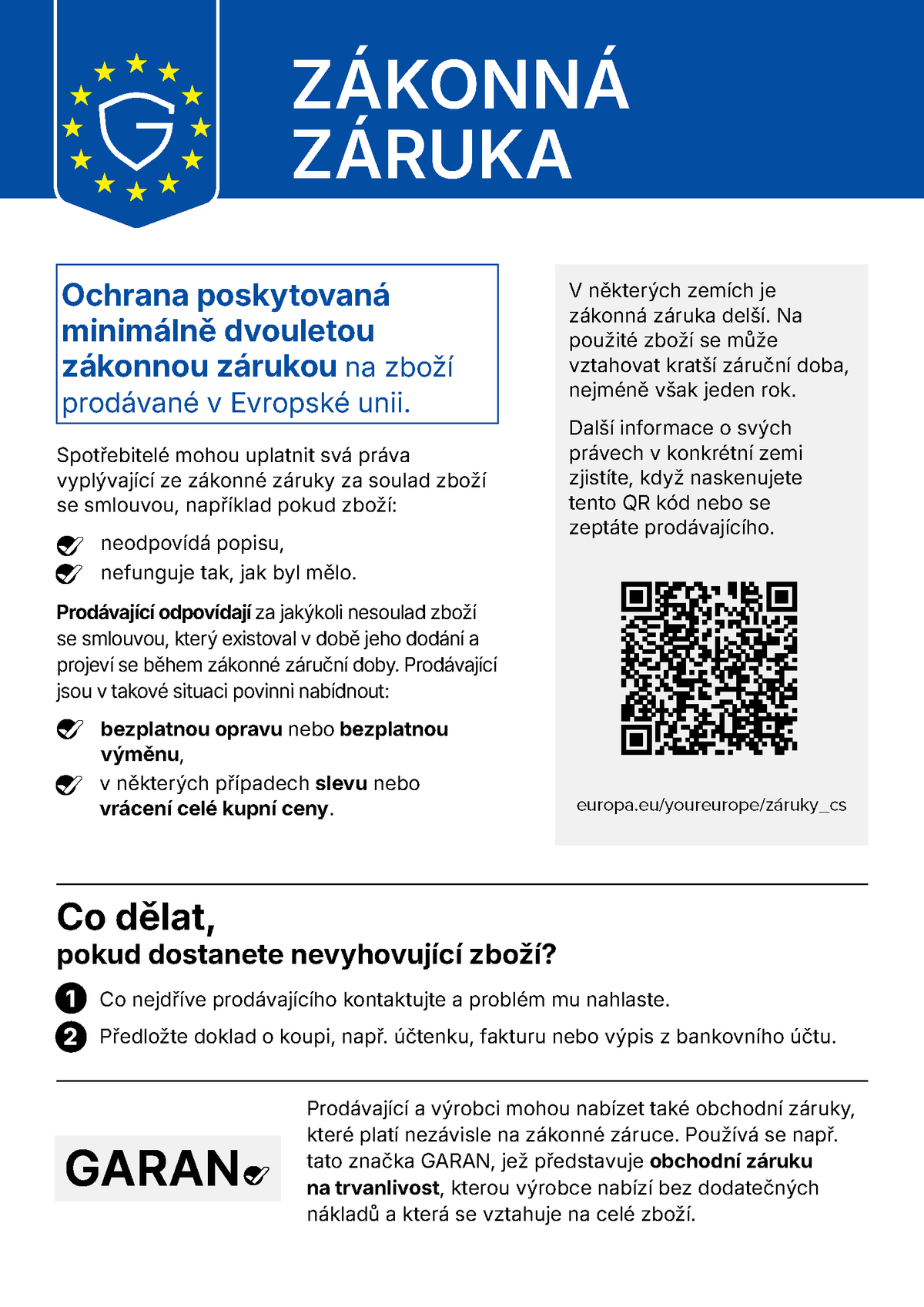 Informace o zákonné záruce
