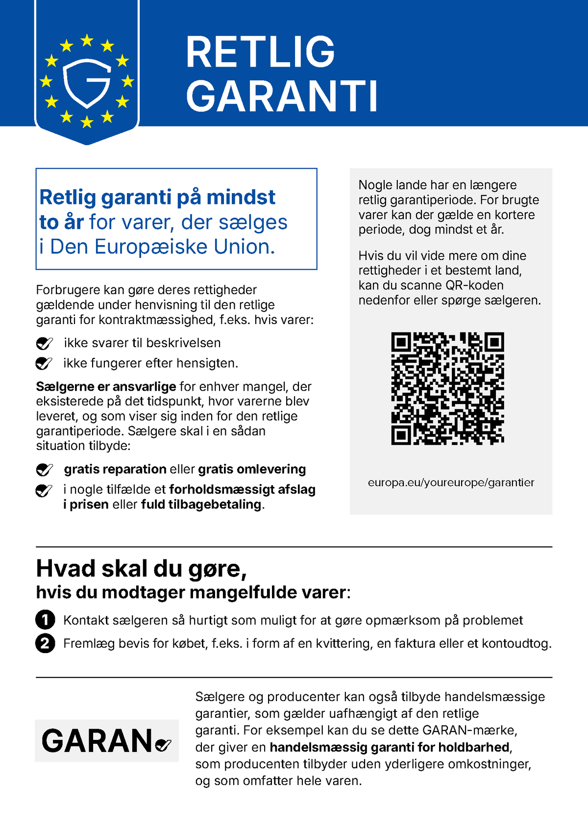 Legal guarantee information