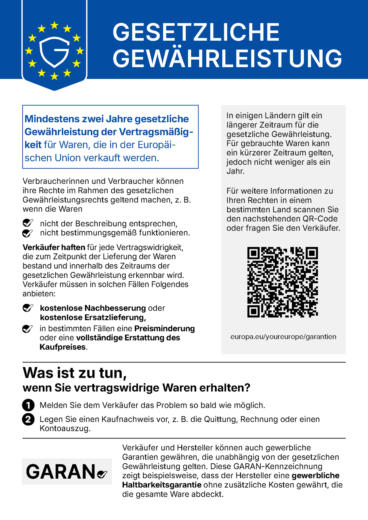 Legal guarantee information