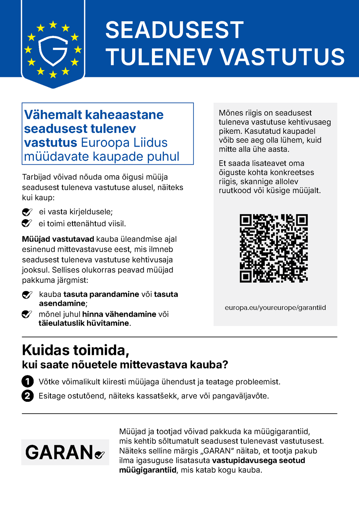 Legal guarantee information