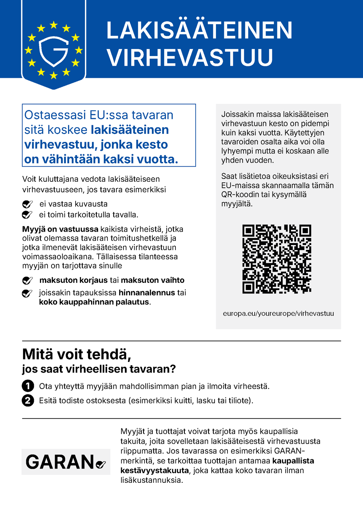 Legal guarantee information