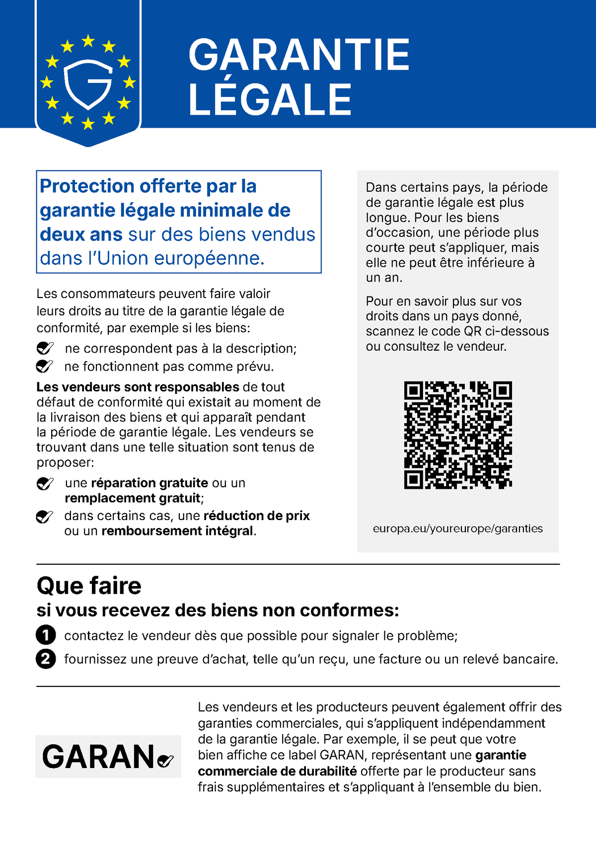 Legal guarantee information