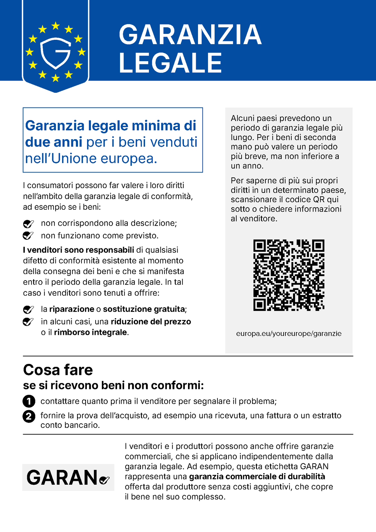 Legal guarantee information