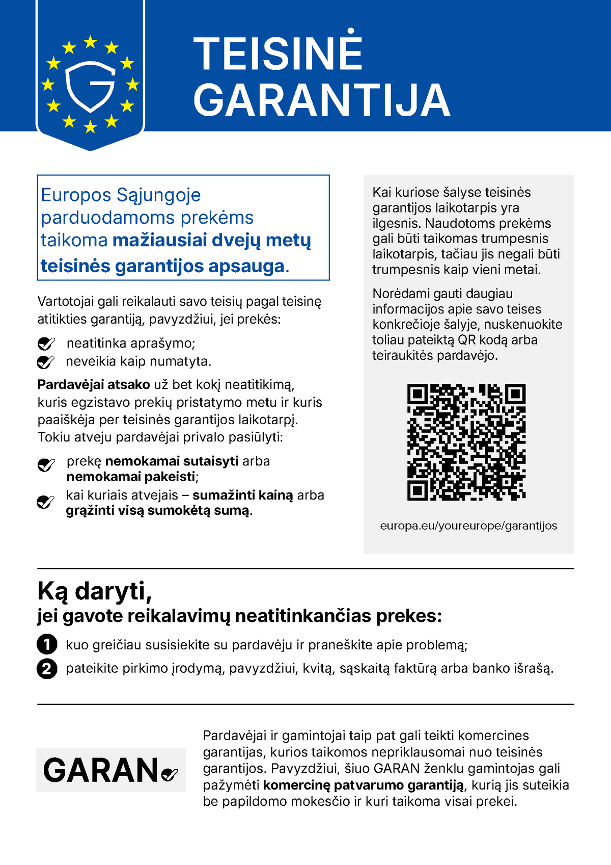 Legal guarantee information