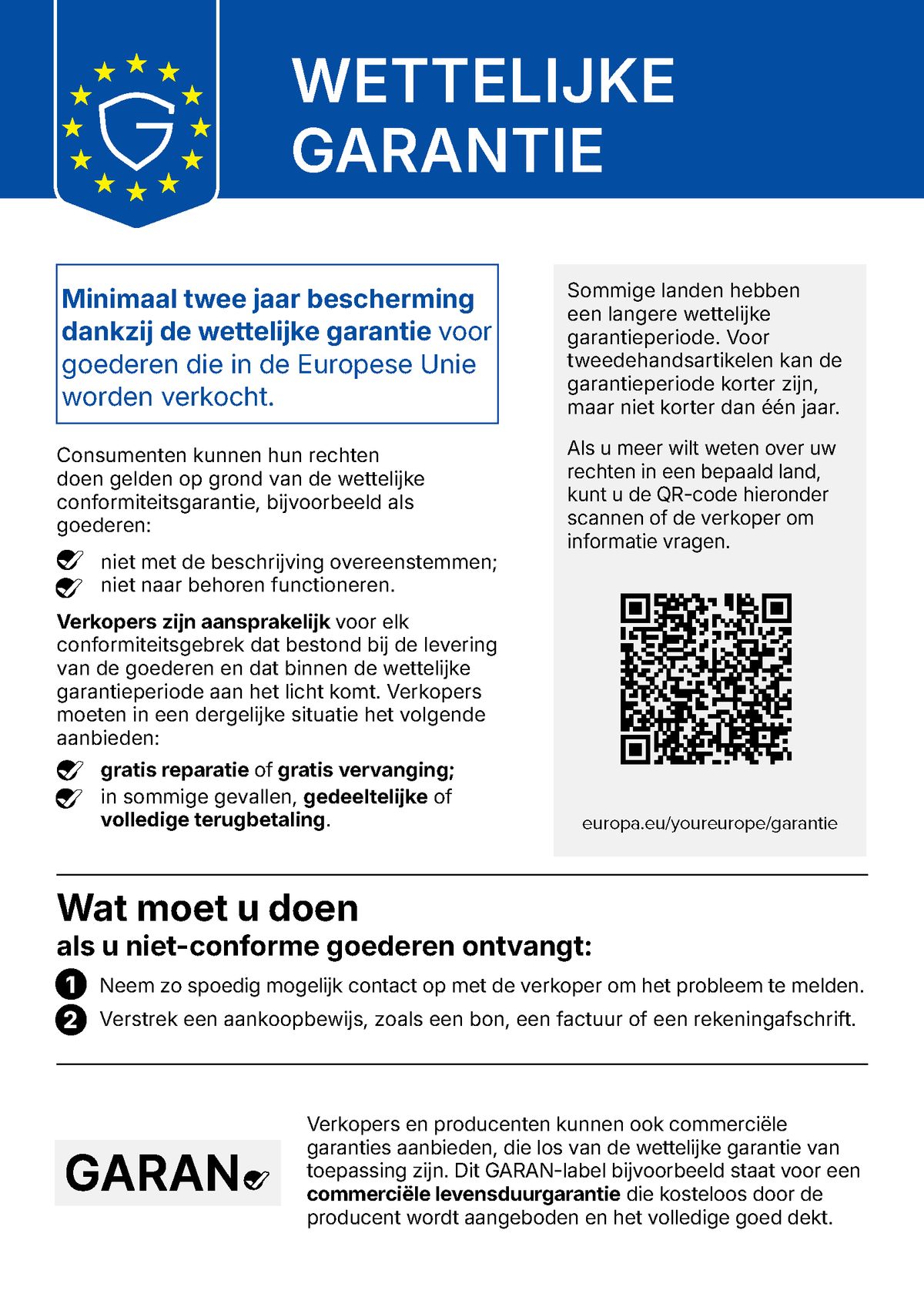 Legal guarantee information