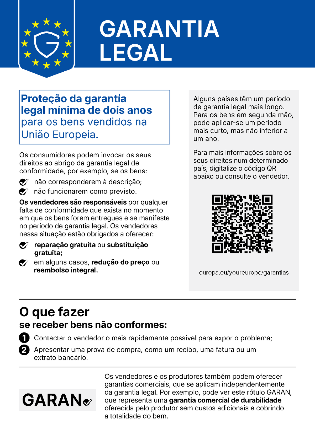 Información sobre la garantía legal