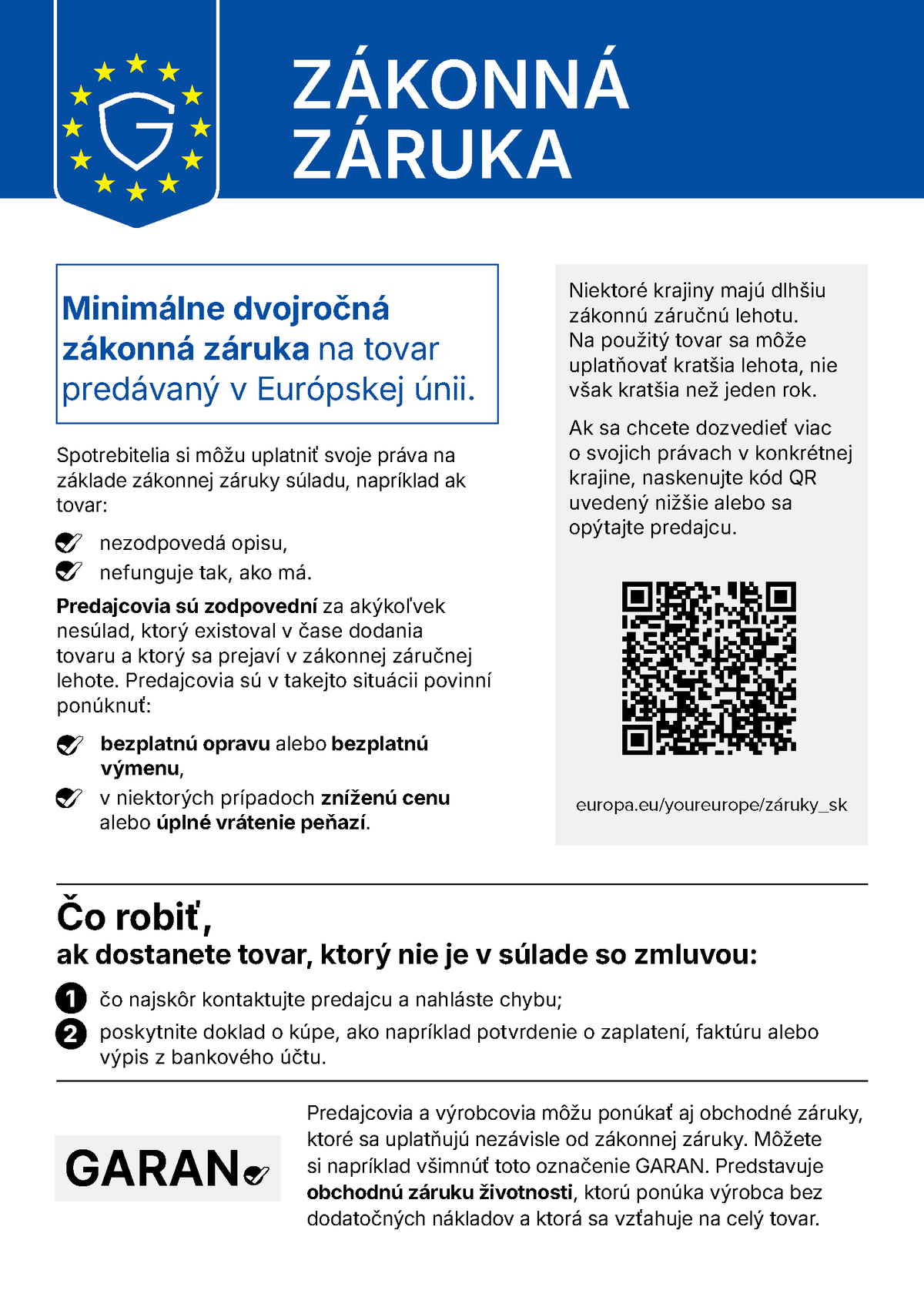 Legal guarantee information