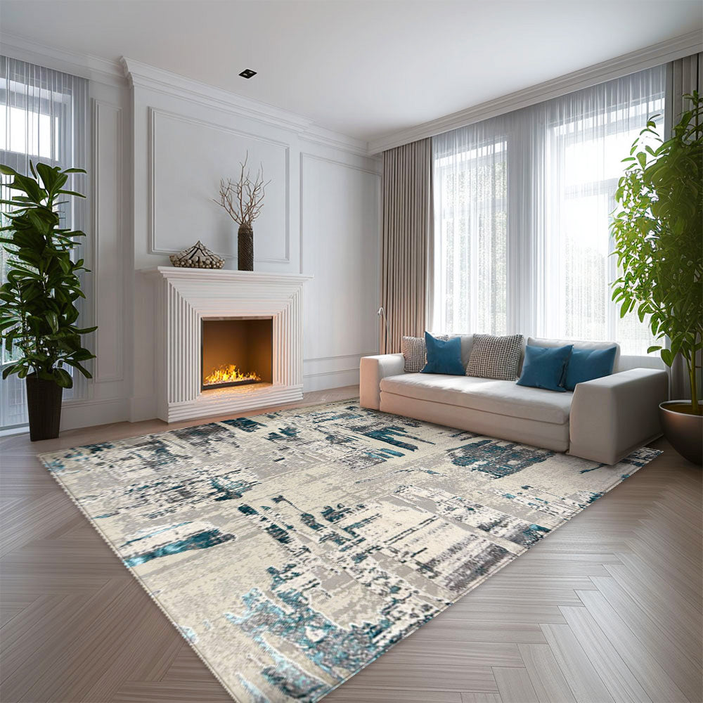 Antic New Home Grey Turquoise Rug