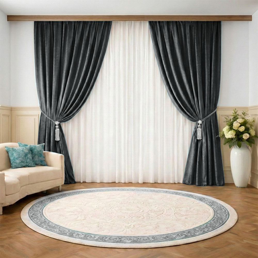 Gerippter Samt Smaragdgrauer 90% Verdunklungsvorhang (T11)